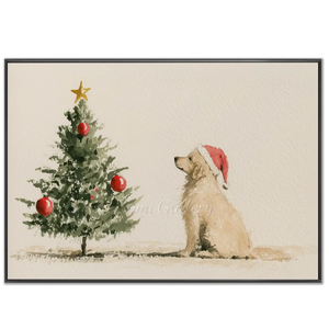 Festive Golden Retriever & Christmas Tree Art #NM518