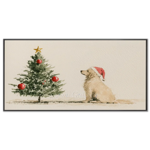 Festive Golden Retriever & Christmas Tree Art #NM518