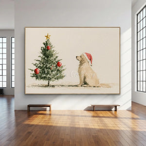 Festive Golden Retriever & Christmas Tree Art #NM518