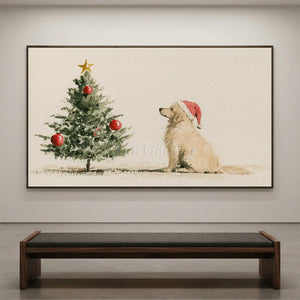 Festive Golden Retriever & Christmas Tree Art #NM518