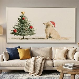 Festive Golden Retriever & Christmas Tree Art #NM518