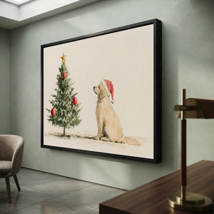 Festive Golden Retriever & Christmas Tree Art #NM518