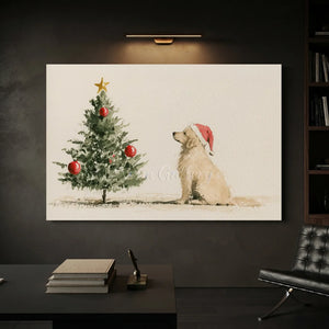 Festive Golden Retriever & Christmas Tree Art #NM518