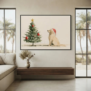 Festive Golden Retriever & Christmas Tree Art #NM518