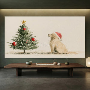 Festive Golden Retriever & Christmas Tree Art #NM518