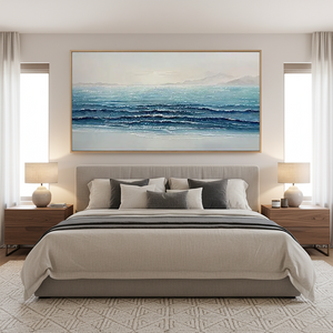 3D Textured Ocean Wave Abstract Hand-Painted Blue Coastal Wall Art #SS074