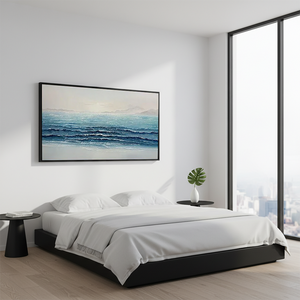 3D Textured Ocean Wave Abstract Hand-Painted Blue Coastal Wall Art #SS074