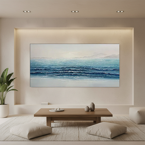 3D Textured Ocean Wave Abstract Hand-Painted Blue Coastal Wall Art #SS074
