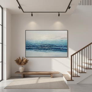 3D Textured Ocean Wave Abstract Hand-Painted Blue Coastal Wall Art #SS074