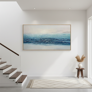 3D Textured Ocean Wave Abstract Hand-Painted Blue Coastal Wall Art #SS074