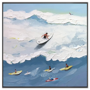 Textured Ocean Surfing Art - Hand-Painted Waves #NM704