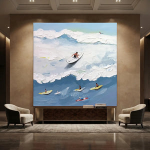 Textured Ocean Surfing Art - Hand-Painted Waves #NM704