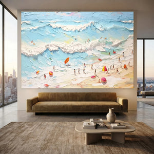 Vibrant Textured Beach Day Oil Painting #NM675