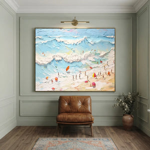 Vibrant Textured Beach Day Oil Painting #NM675