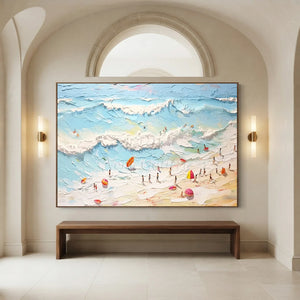 Vibrant Textured Beach Day Oil Painting #NM675