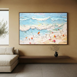 Vibrant Textured Beach Day Oil Painting #NM675