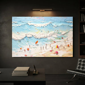 Vibrant Textured Beach Day Oil Painting #NM675