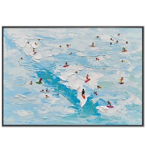 Textured Ocean Waves with Surfers Oil Painting #NM676