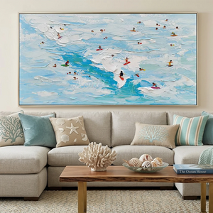 Textured Ocean Waves with Surfers Oil Painting #NM676