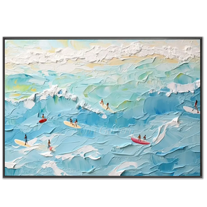 Textured Ocean Waves & Surfers Art #NM682