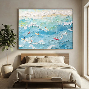 Textured Ocean Waves & Surfers Art #NM682
