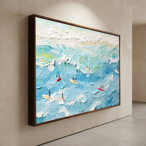 Textured Ocean Waves & Surfers Art #NM682