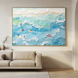 Textured Ocean Waves & Surfers Art #NM682