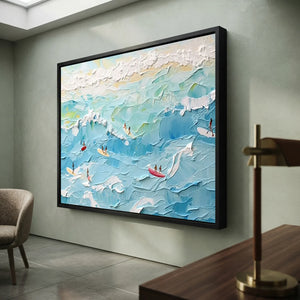 Textured Ocean Waves & Surfers Art #NM682