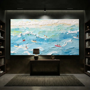 Textured Ocean Waves & Surfers Art #NM682