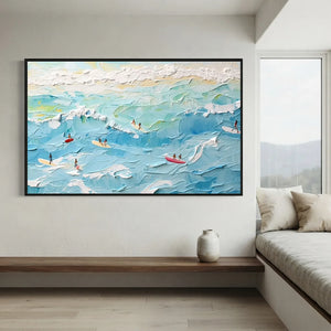 Textured Ocean Waves & Surfers Art #NM682