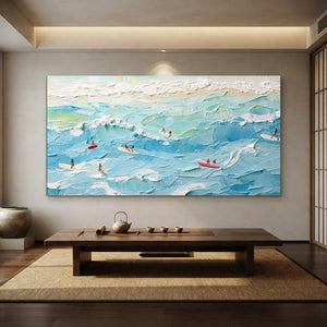 Textured Ocean Waves & Surfers Art #NM682