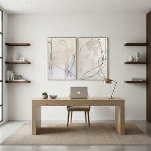 Beige Abstract Line Art 2-Piece Set Modern Wall Decor #SS102