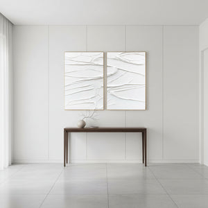 White Textured Plaster Art 2-Piece Set 3D Minimalist Wall Art #SS103