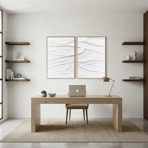 White Textured Plaster Art 2-Piece Set 3D Minimalist Wall Art #SS103