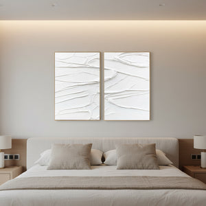 White Textured Plaster Art 2-Piece Set 3D Minimalist Wall Art #SS103