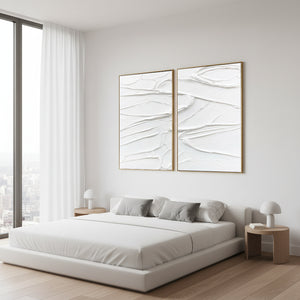 White Textured Plaster Art 2-Piece Set 3D Minimalist Wall Art #SS103
