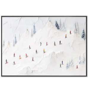 Dynamic Textured Ski Mountain Art with Colorful Skiers #NM519