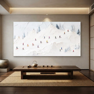 Dynamic Textured Ski Mountain Art with Colorful Skiers #NM519