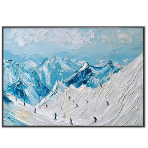 Textured Mountain Skiers Oil Painting - Alpine Landscape #NM520