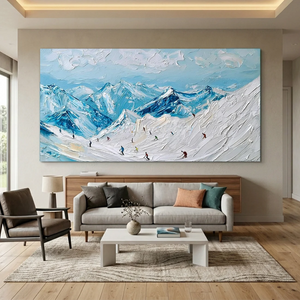 Textured Mountain Skiers Oil Painting - Alpine Landscape #NM520