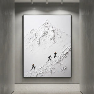 Textured White Mountain Peak with Skiers Wall Art #NM577