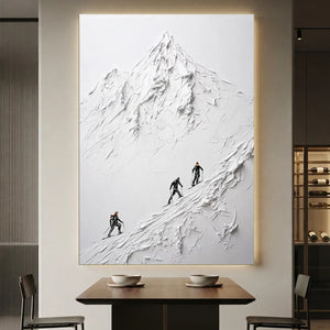 Textured White Mountain Peak with Skiers Wall Art #NM577