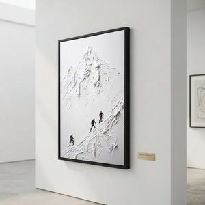 Textured White Mountain Peak with Skiers Wall Art #NM577