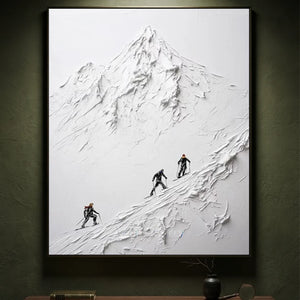Textured White Mountain Peak with Skiers Wall Art #NM577
