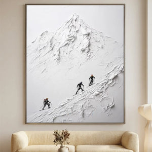 Textured White Mountain Peak with Skiers Wall Art #NM577