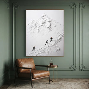 Textured White Mountain Peak with Skiers Wall Art #NM577