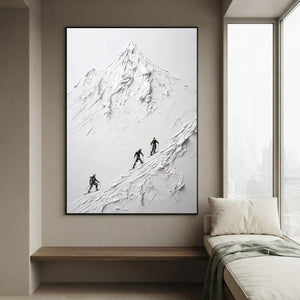 Textured White Mountain Peak with Skiers Wall Art #NM577