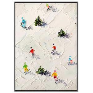 Textured Skiers Winter Slopes Abstract Oil Painting #NM554