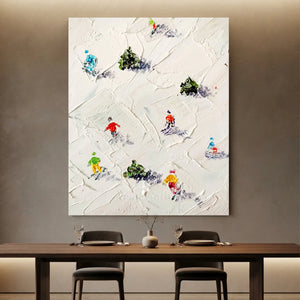 Textured Skiers Winter Slopes Abstract Oil Painting #NM554