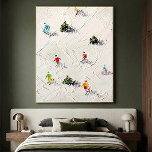 Textured Skiers Winter Slopes Abstract Oil Painting #NM554